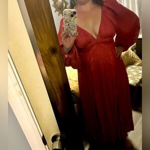 Elegant Red Dress with Puff Sleeves